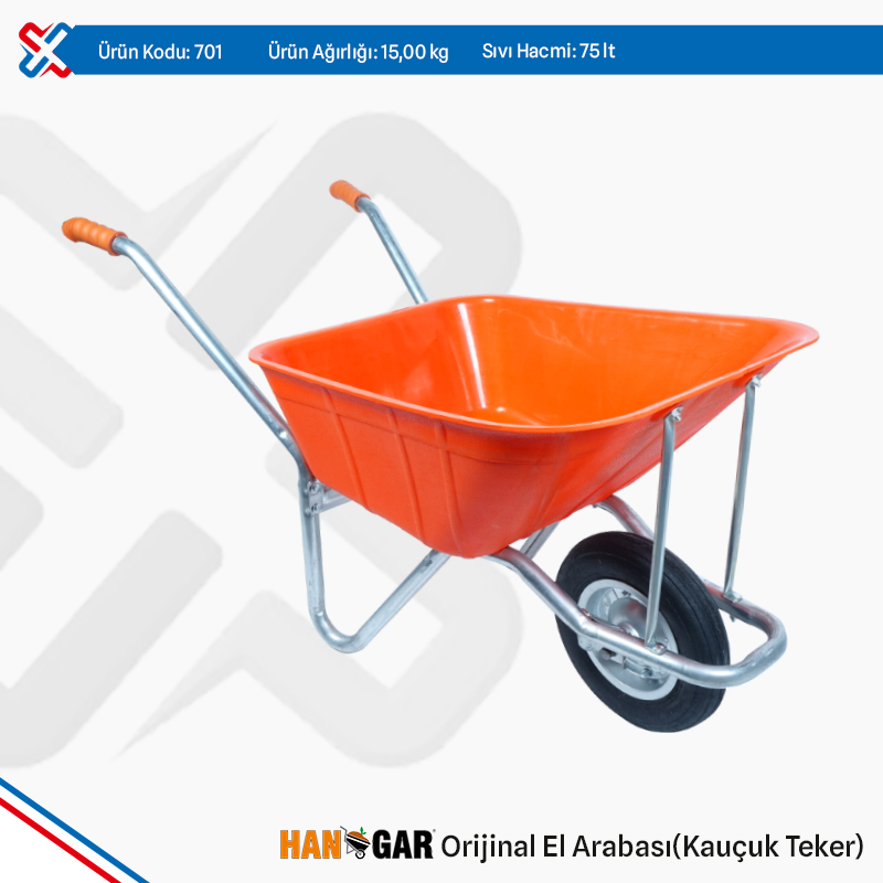 DÜZLER TURUNCU PLS. EL ARABA ŞİŞME TEKER 80LT. (DEMONTE) KIRMIZI TEKER